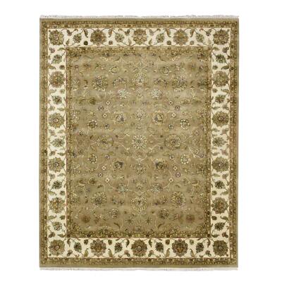7'10''x9'10'' Brown Rajasthan Leaf Design Hand Knotted Wool and Silk Rug R75579