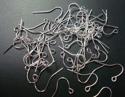 50 silver plated plain fish hook earring wires open bottom dangle loop FPH026