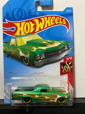 1/64 HOT WHEELS FLAMES 5/10 1971 CHEVROLET EL CAMINO GREEN