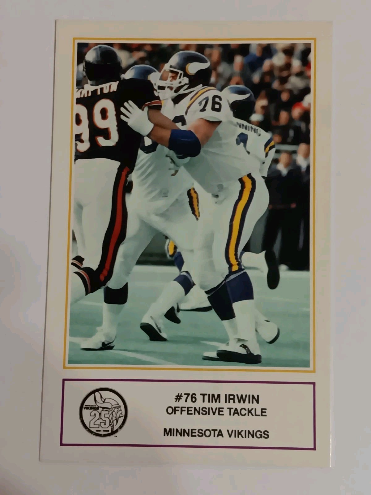 1985 MINNESOTA VIKINGS Crime Prevention MCPOA Tip Card #13 Tim Irwin #76