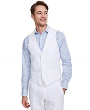 Bar III Mens Slim fit Button-Up Suit Vest Small White Linen Linen