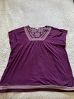 Sonoma Women Embroidered Short Sleeve V-Neck Blouse Purple Size 1X