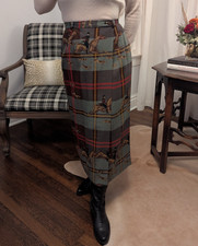 Vintage Ralph Lauren 100 Wool Tartan Wrap Skirt   Equestrian Hunt Print