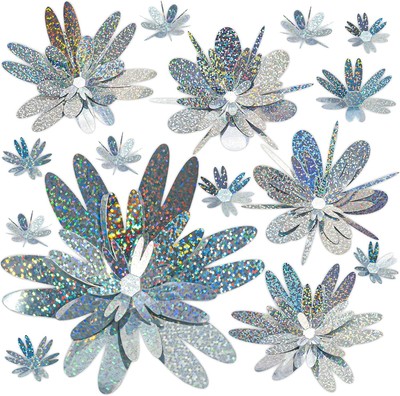 48 Pcs 3D Sequined Flower Wall Decor, Sliver
