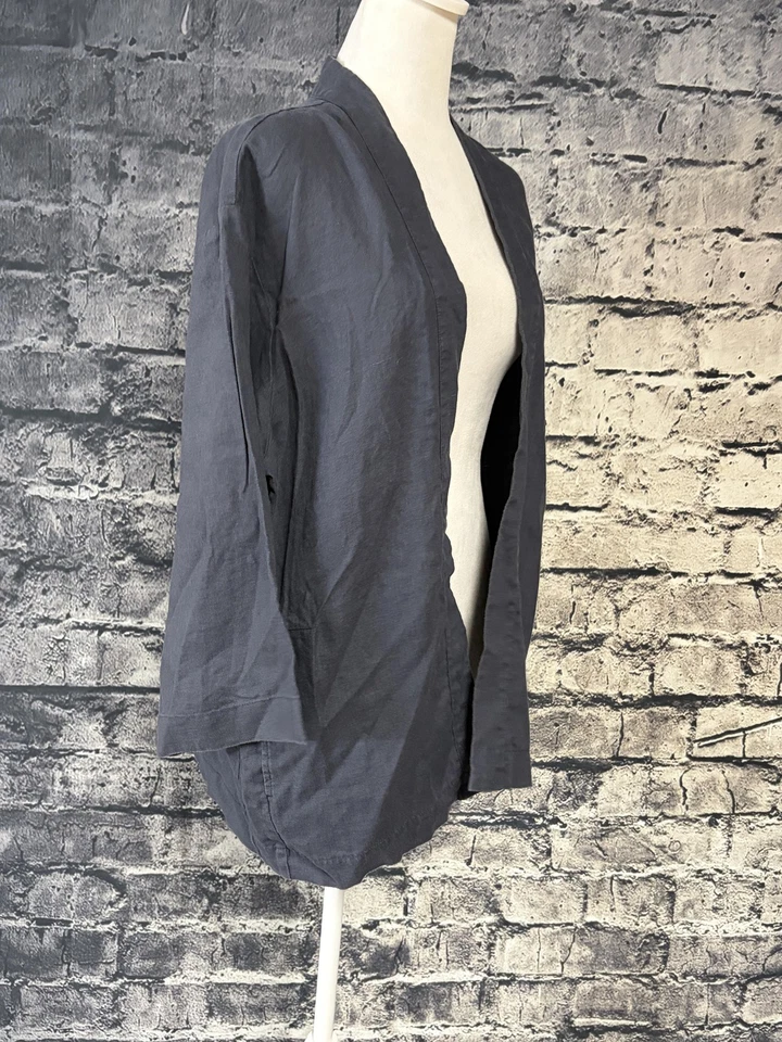 J. Jill Pure Jill Womens Large Blue Linen Open Front Kimono Jacket Cardigan Pock - Image 2 of 4