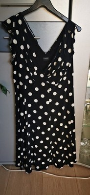 Elegantes Damen Sommerkleid Gr. 44 Swing schwarz weiß mit Punkten ärmellos Top