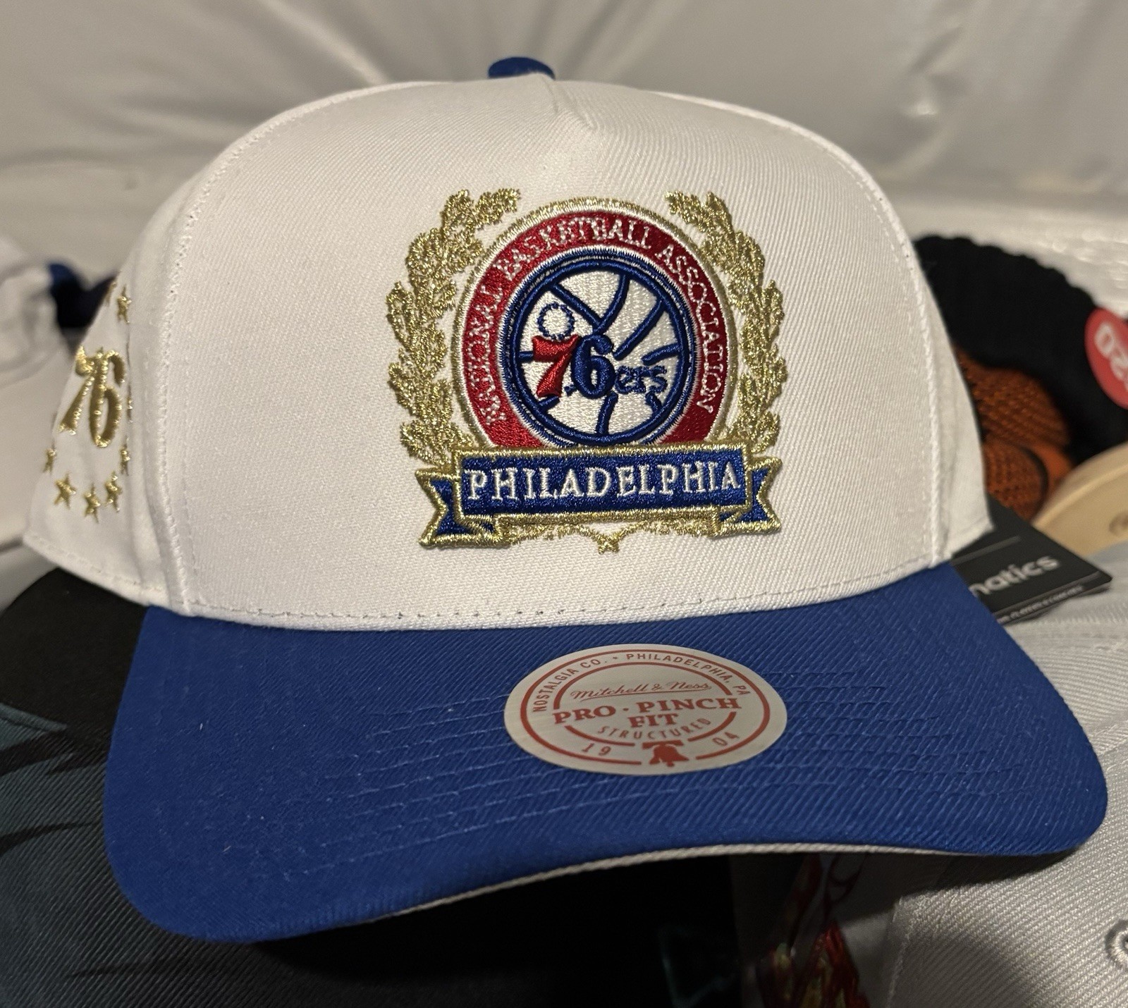 NWT Philadelphia 76ers Mitchell & Ness Pro Pinch Fit White Snapback Hat Cap