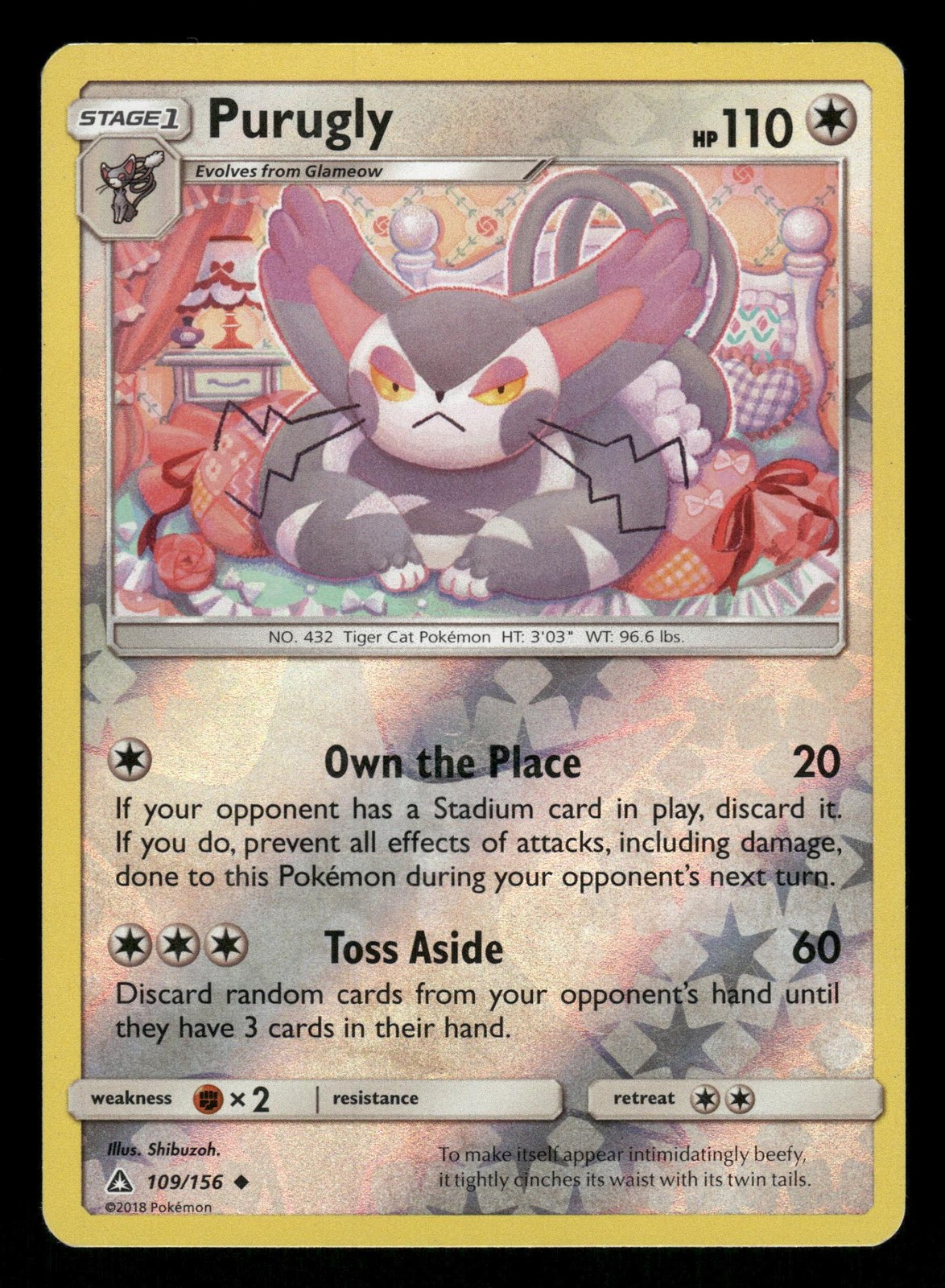 Purugly 109/156 LP Uncommon Reverse Holo Ultra Prism 2018 Pokemon TCG