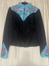 Blusa rosa con cremallera completa negra para mujer Rodeo Queen Horse Show sin marca