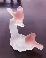 Pink Frosted Glass Love Birds on Branch Hallmark Crowning Touch Collection Vtg