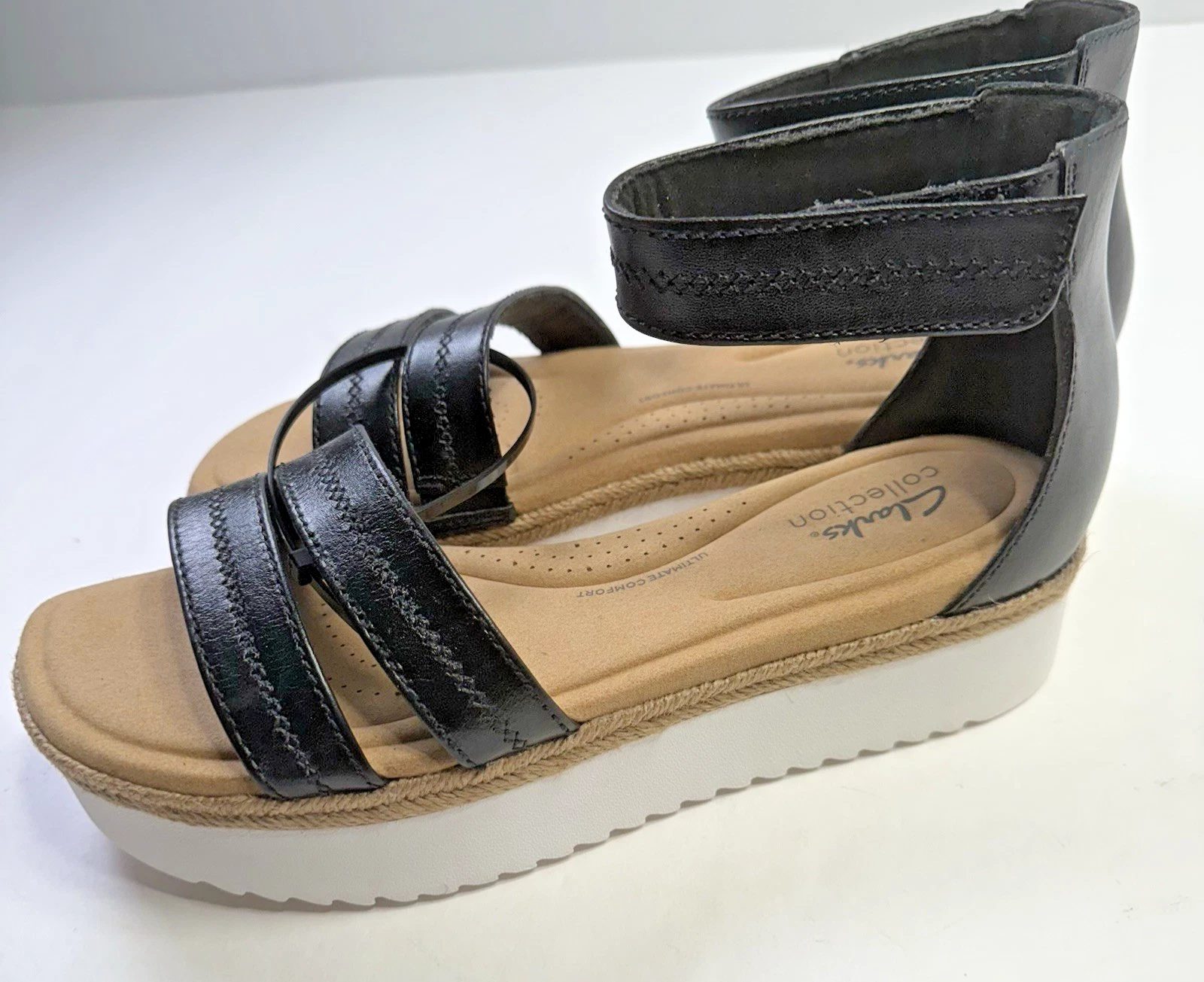 Clarks sandalo donna Cianna Glide cinturino alla caviglia in pelle nero taglia 9M