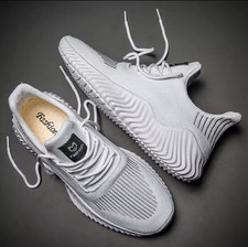 Men's White/Gray Low Top Lace-Up Mesh Athletic Sneakers, Solid Casual Activewear