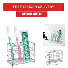 Stainless Steel Toothbrush Holder 4 Slots Toothpaste Organizer Silver