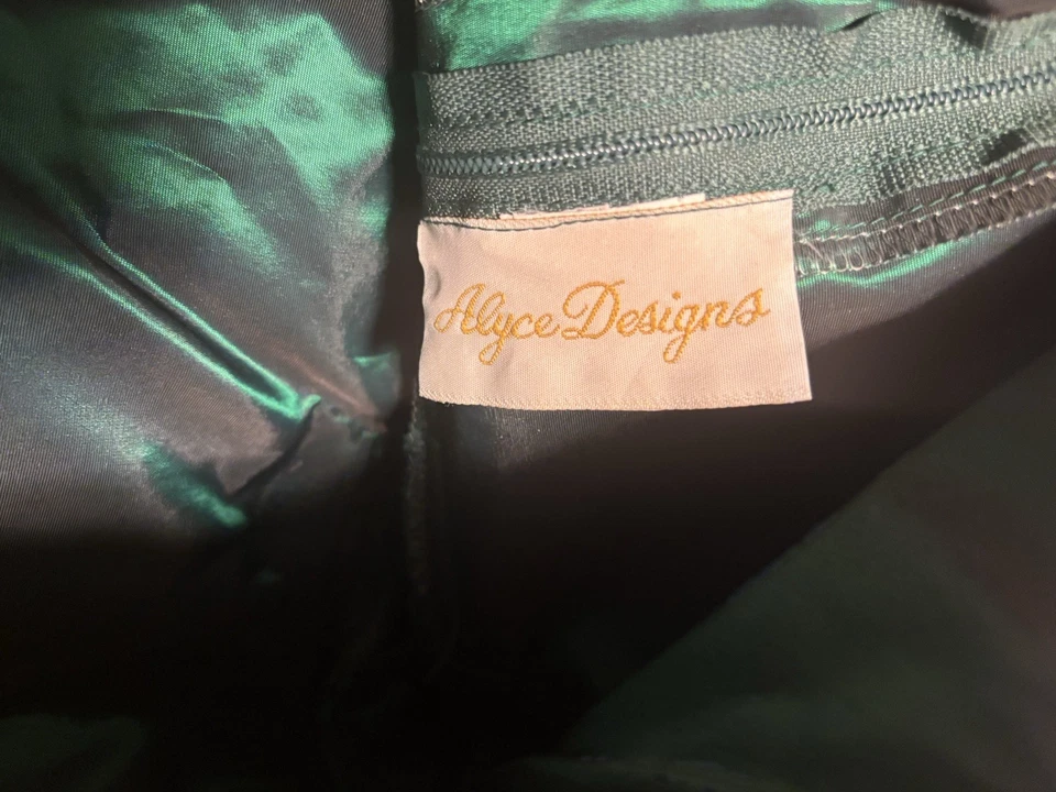 Vestido Vintage Alyce Designs XS Vestido Verde Maxi Largo Floral Metálico Formal Foto 4 de 4