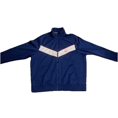 Nike Track Jacket Mens XXL Blue White Full Zip Swoosh Athletic Sportswear