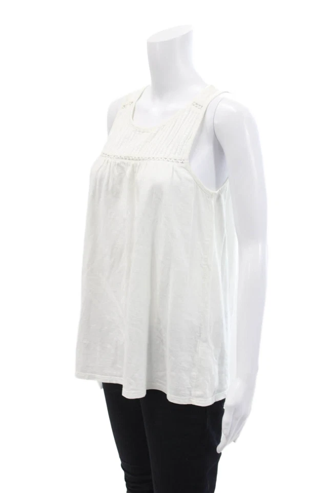 Camiseta sin mangas suave Joie para mujer cuello redondo tejido cuadrado blanco algodón talla extra pequeña Foto 2 de 4