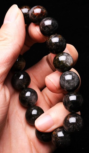 13.1mm Natural Black Phantom Ghost Garden Crystal Gemstone Round Beads Bracelet - Bild 4 von 6