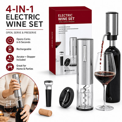 Electric Wine Opener Automatic Cordless Wine Bottle Opener kit with Foil Cutter
