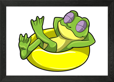 Frosch schwimmen Schwimmring gerahmtes Wandbild Poster Leinwanddruck Bild