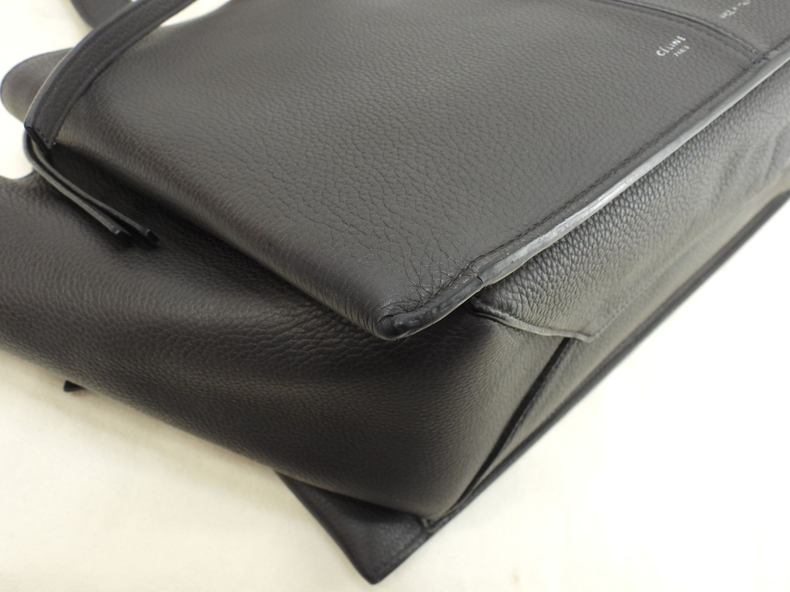 Celine Trifold Dark Gray Grained Calfskin Leather Tote Shoulder Bag from japan image 3