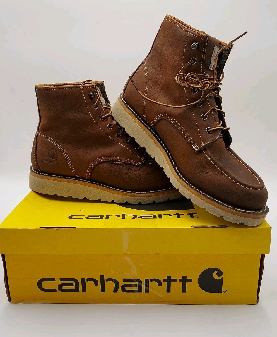 's 6" Waterproof Moc Steel Toe Wedge Work Boot Size 10 Tan Leather (n3-e5)
