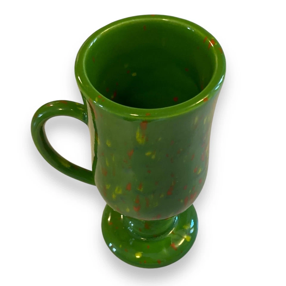 Taza de café irlandesa vintage años 70 hecha a mano cerámica psicodélica verde amarillo naranja Foto 2 de 4