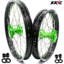 KKE 19/16 Spoked Kid's Big Wheels Set Fit KAWASAKI KLX140 2016-2017 Green Nipple