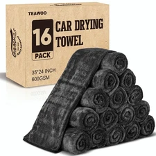 TEAWOO 16-Pack Bulk Microfiber Towels for Cars, Super Absorbent Car Drying
