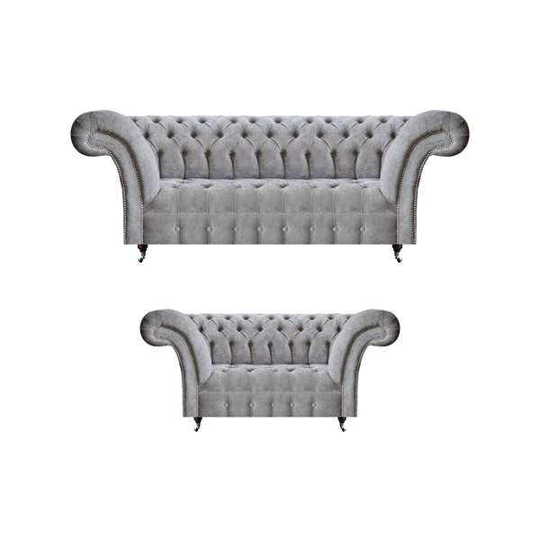 Luxus Sofagarnitur Dreisitzer Mit Zweisitzer Grau Sofas Couch Chesterfield-image