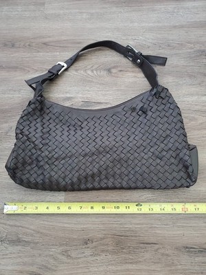 Diva Collection Large Purse Hand Bag Woven Lattice Vinyl Faux Brown Leather 