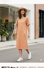Uniqlo x Marimekko Orange White Striped V-Neck Midi Dress S Cotton Pockets