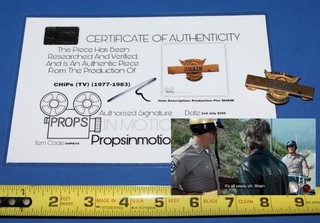 rare CHiPs old vintage screen used prop SHAIN pin badge COA motorcycle police TV