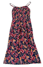 Old Navy Dress Women’s Size S Blue Pink Floral Linen Blend Spaghetti Straps Boho