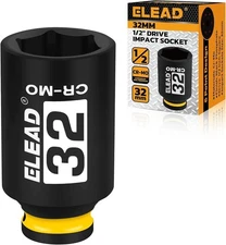 ELEAD 1/2" Drive Deep Impact Socket, 32 mm Metric 6 Point 1/2-inch Drive Impact 