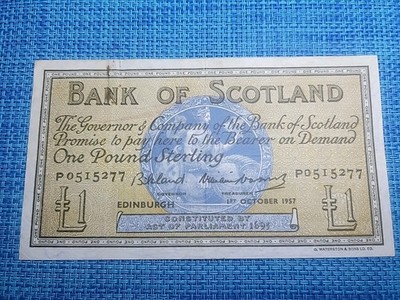   Bank of Scotland 1 pound VF 1 October 1957 P-100c UK Banknote  071825-10