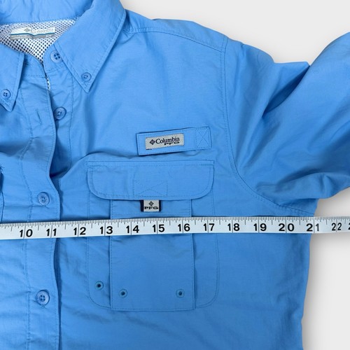 Columbia PFG Fishing Shirt Long Sleeve Button Up Vented Blue Womens Small - Picture 10 of 11