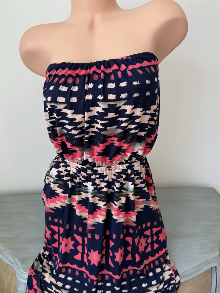Trixxi Maxi Tube Dress Womens M Strapless Black Multicolor Aztec Striped Coastal - Image 3 of 4
