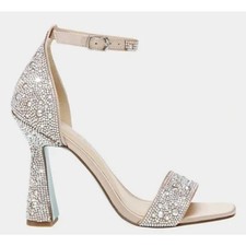 Betsey Johnson Dani Evening Sandals 7 Ankle Strap Rhinestone Sparkle Heels Glam