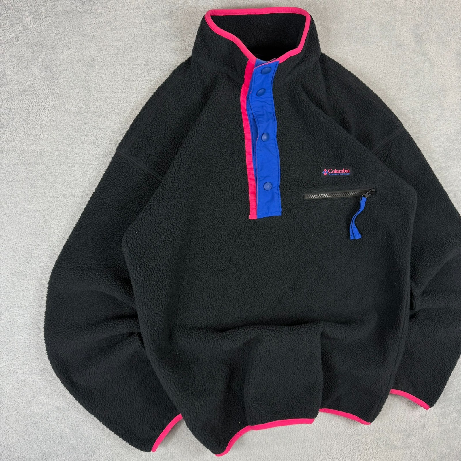Vintage Columbia 2000's Black Pink Navy T-Snap Button Up Fleece Small Jumper image 2
