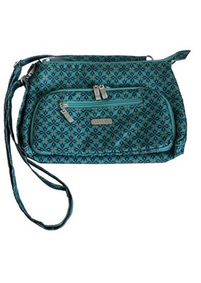 BAGGALLINI Geometric GREEN Crossbody Shoulder Nylon ORGANIZER Credit Card EUC