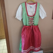 Waldschutz Dirndl Dress Octoberfest Green Pink Trachten Medieval M Cosplay 3pc