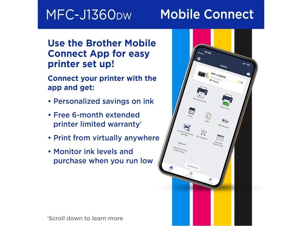 Brother Work Smart 1360 Wireless Color Inkjet All-in-One Printer with Automatic - Image 4 of 4