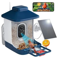 Bird Feeder with Camera, 1 Year Free AI Bird Feeders for Outdoors, Dark Blue