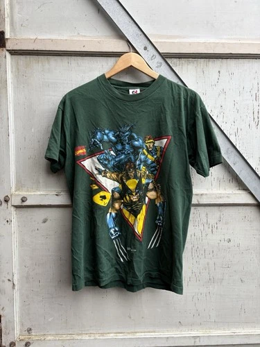 Vintage 90s Marvel Comics X-Men Wolverine Green Graphic Print Shirt Size M