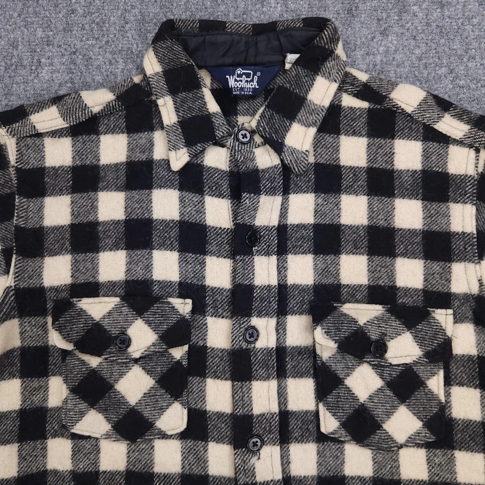 Vintage Woolrich Shirt Mens Large Black White Wool Buffalo Checkered Pockets 90s - Image 3 of 4