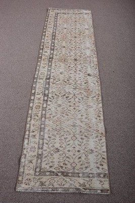 2,3x8,2 ft Rug, Turkish Vintage Rug, White Brown Oriental Wool Rug