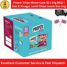 Proper Chips Mixed Case 32 x 14g BBQ + Salt & Vinegar Lentil Chips Snack Box Veg