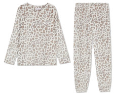 Ladies Fleece Pyjamas BROWN LEOPARD Women 10 12 14 Cosy PJ Set Nightwear Primark