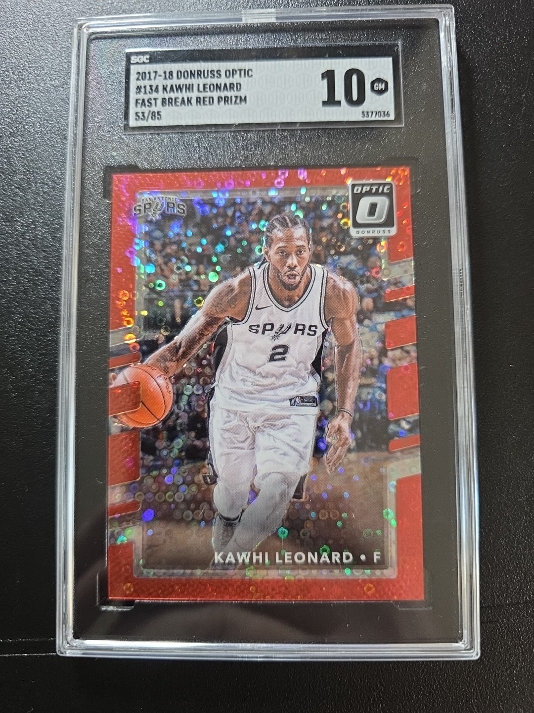 2017-18 Optic Fast Break Red Prizm  Kawhi Leonard Spurs PSA 10 #'d 53/85