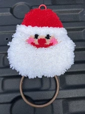 Vintage Handmade Santa Christmas Latch Hook Wall Hanging Towel Ring Holder